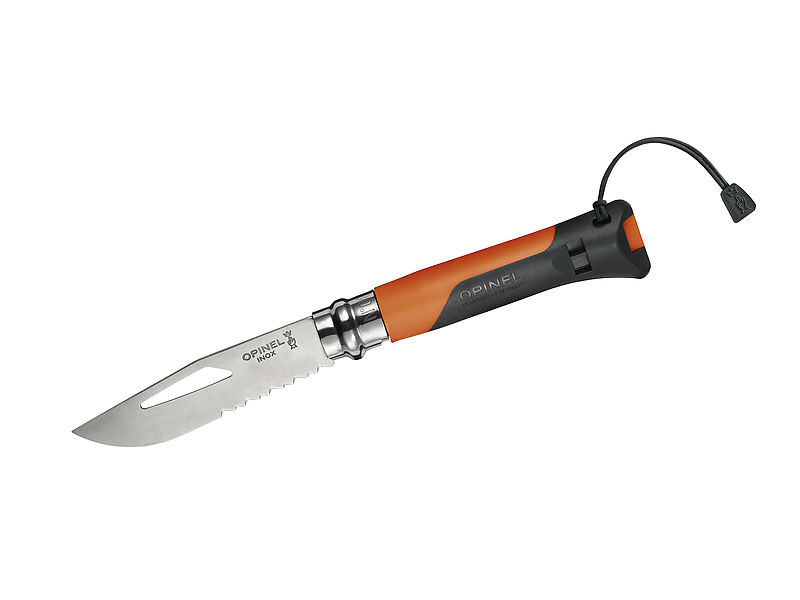 OPINEL Messer No 8 Outdoor - Outdoormesser orange, offen mit Band und Logo