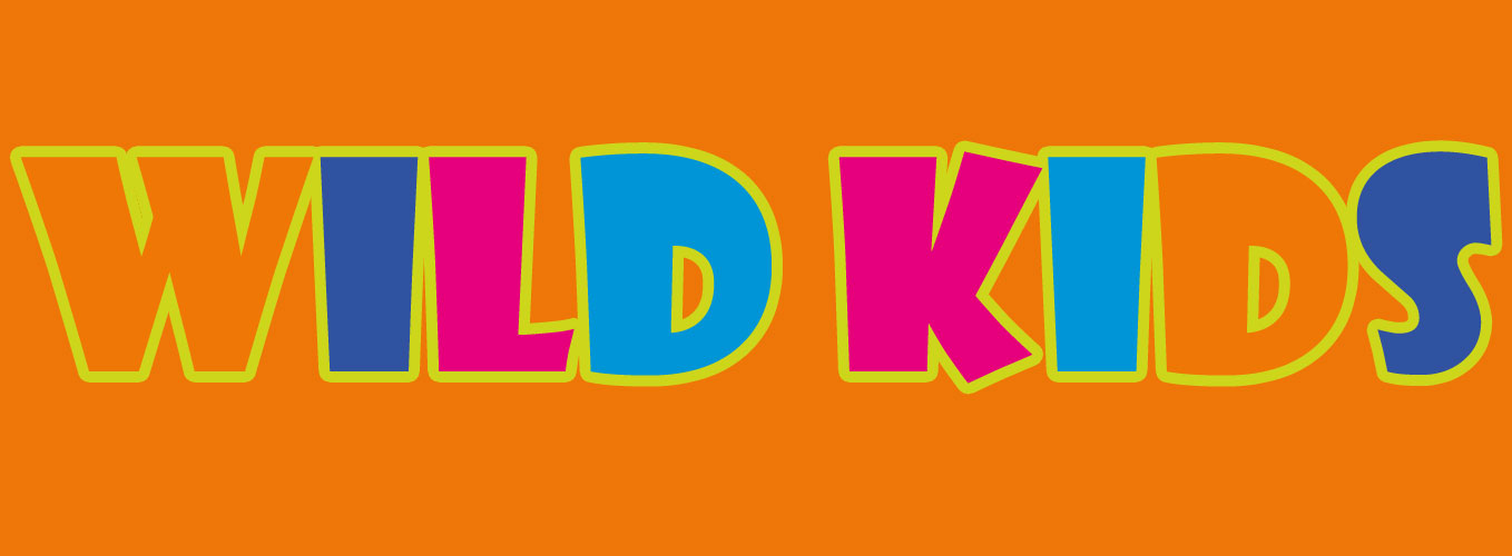 Bunter Schriftzug Wild Kids auf orangenem Hintergrund