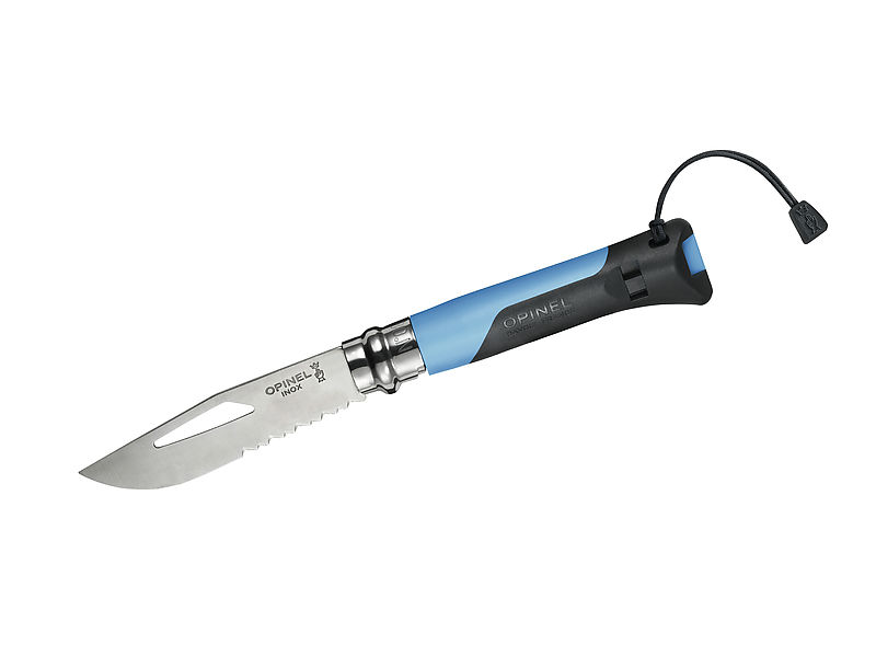 OPINEL Messer No 8 Outdoor - Outdoormesser blau, offen mit Logo